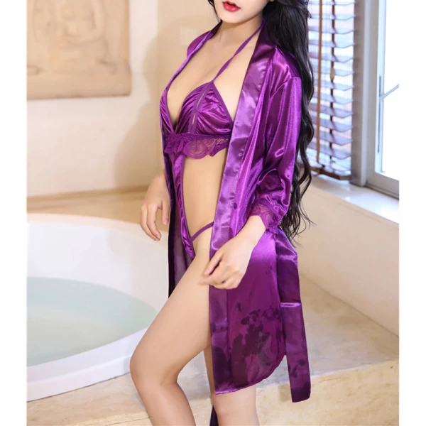 Sexy Long Sleeve Cover Up Sheer Blouse Lingerie Purple