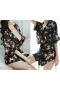 Women's Kimono Robe Blossoms Printed Nightgown Bridemaids Lingerie Robes Black