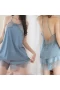 Halter Neck Backless Sexy Women Lingerie Blue