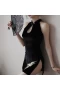 Black Cheongsam Bodysuit With Chest Hollow