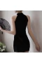 Black Cheongsam Bodysuit With Chest Hollow