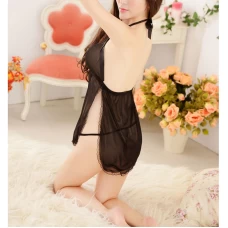 Lace Babydoll Strap V Neck Chemise Teddy Black