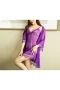 3 Piece Lace Kimono Robe Babydoll Lingerie Set Purple
