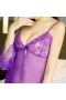 3 Piece Lace Kimono Robe Babydoll Lingerie Set Purple