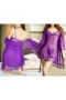 3 Piece Lace Kimono Robe Babydoll Lingerie Set Purple