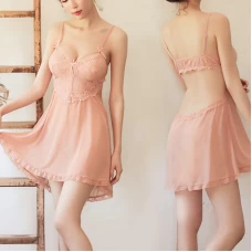 Lace Babydoll Full Slip Dress Backless Sleepwear Blush