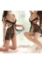 Lace Front Closure Lingerie V Neck Nightwear Black