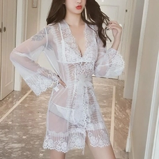 Lace Babydoll Lingerie Sheer Mesh Nightgown White