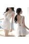 Lace Chemise Sexy Full Slips Ruffle Hem Sleepwear White