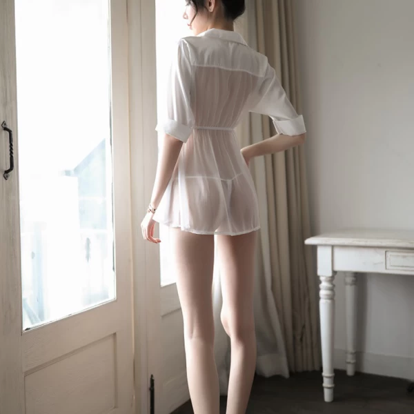 V-Neck Sleepwear Full Slip Open Front Dress White