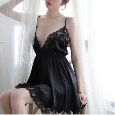 Lace Lingerie Babydoll Sexy Chemise Dress Black