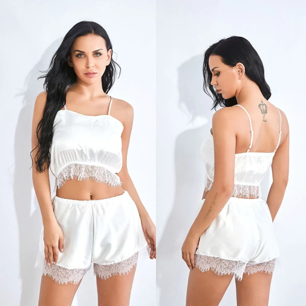 Lace Trim Cami and Shorts Two Piece Straps Set