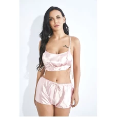 Satin Cami and Shorts Sexy Lingerie Set Pink