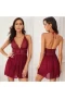 Halter Teddy V Neck Sleepwear Lace Babydoll Burgundy