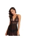 Halter Teddy V Neck Sleepwear Lace Babydoll Black