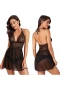 Halter Teddy V Neck Sleepwear Lace Babydoll Black