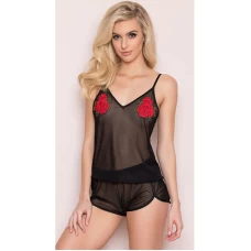 Sheer Mesh Cami and Shorts Sexy Lingerie Set Black