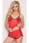 Sheer Mesh Cami and Shorts Sexy Lingerie Set Red