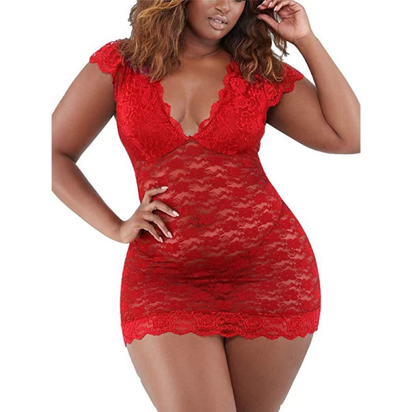 Chemise V Neck Sleepwear Teddy Dress Red