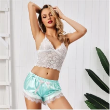 Sexy Sheer Floral Lace Pajamas Lingerie Set Green