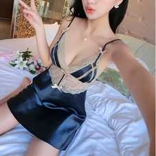 Sexy Strap Chemise Teddy V Neck Sleepwear Blue