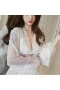 Deep V Nightwear Mesh Sheer Chemises Robe White