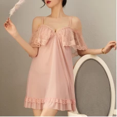 Women Lace Babydoll Sleepwear Boudoir Outfits Pink