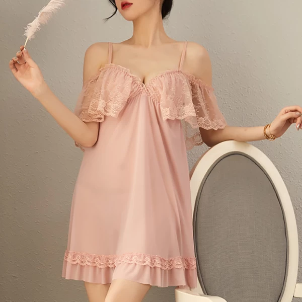 Women Lace Babydoll Sleepwear Boudoir Outfits Pink