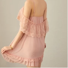 Women Lace Babydoll Sleepwear Boudoir Outfits Pink