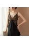 V Neck Lace Chemise Mini Teddy Nightwear Black