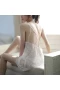 Women's Lingerie Lace Chemise Babydoll Strap Dress White