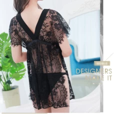 Sexy Lingerie Eyelash Lace Babydoll Deep V Nightwear