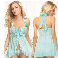 Open Front Halter Lace Babydoll Lingerie Plus Size