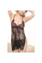 Lingerie Backless Eyelash Lace Chemise Babydoll Nightwear Black