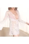 V-Neck Kimono Robe Babydoll Lingerie Mesh Nightwear White