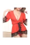 Women Lace Kimono Robe Babydoll Nightgown Red