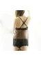 Eyelash Lace Chemise Babydoll Nightwear Set Black 9114