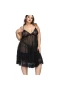 Plus Size Floral Lace Mesh Babydoll Lingerie Black