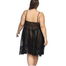 Plus Size Floral Lace Mesh Babydoll Lingerie Black