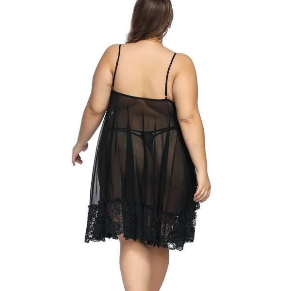 Plus Size Floral Lace Mesh Babydoll Lingerie Black