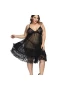 Plus Size Floral Lace Mesh Babydoll Lingerie Black