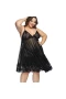 Plus Size Floral Lace Mesh Babydoll Lingerie Black