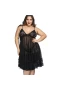 Plus Size Floral Lace Mesh Babydoll Lingerie Black