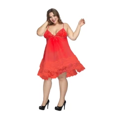 Plus Size Floral Lace Mesh Babydoll Lingerie Red