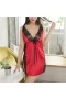 Eyelash Lace Chemise Side Slit Babydoll Red