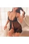 Halter Chemise Open Front Lingerie Sexy Nightwear Black 9163