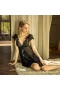 Women Floral Lace Babydoll Sleepwear Langeray Black