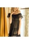 Lotus Leaf Lace Hem Babydoll Strap Chemise Black