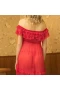 Lotus Leaf Lace Hem Babydoll Strap Chemise Red