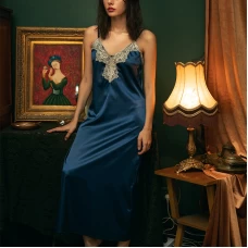 Satin Spaghetti Strap Nightdress Sexy Chemise Blue